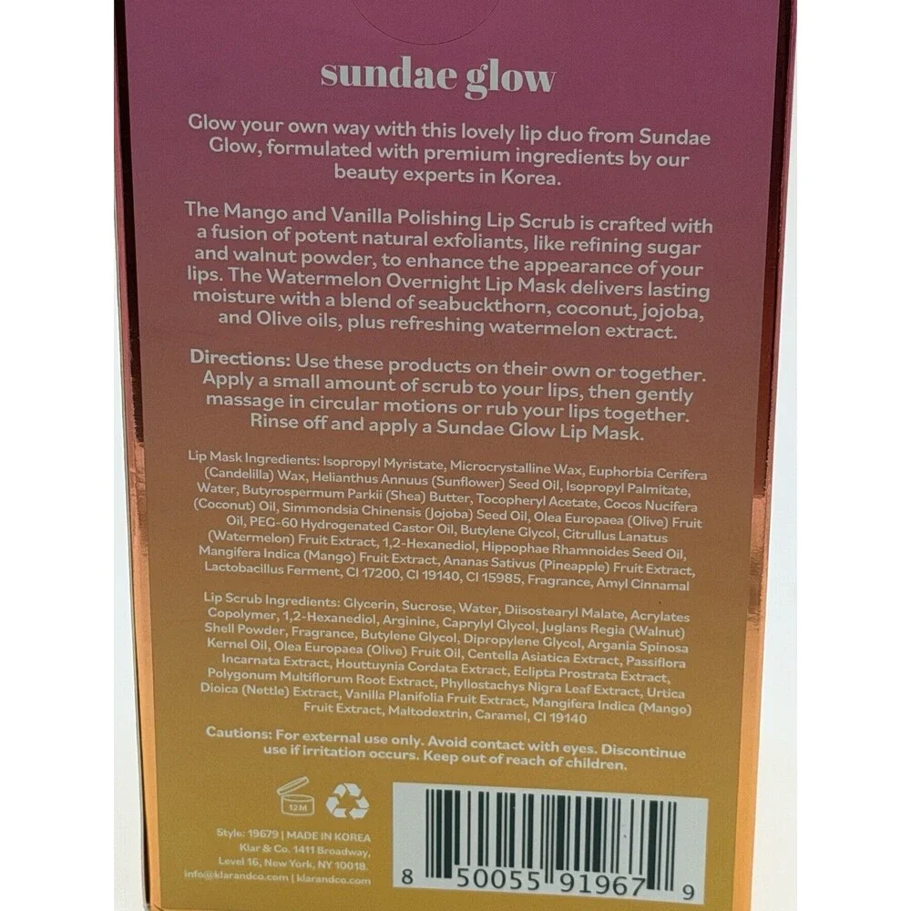Sundae Glow Overnight Lip Mask Watermelon / Mango Van Polishing Lip Scrub 0.7oz
